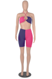 Turquoise Sexy Solid Patchwork Halter Sleeveless Two Pieces