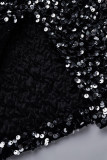 Deep Blue Sexy Solid Sequins Patchwork O Neck One Step Skirt Dresses