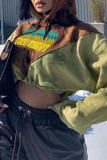 Brown Casual Street Print Patchwork Hooded Collar Tops