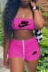 Rose Red Fashion Sportswear Print Patchwork Strapless Sleeveless Two Pieces