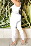White Sexy Casual Solid Hollowed Out Frenulum O Neck Skinny Jumpsuits