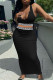 Black Fashion Sexy Print Patchwork U Neck Sleeveless Two Pieces