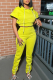 Yellow Casual Solid Patchwork Hooded Collar Short Sleeve Two Pieces