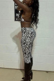 Zebra Fashion Sexy Print Bandage Backless O Neck Sleeveless Two Pieces