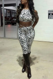 Zebra Fashion Sexy Print Bandage Backless O Neck Sleeveless Two Pieces
