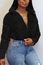 Black Fashion Casual Turndown Collar Long Sleeve Regular Sleeve Solid Coats