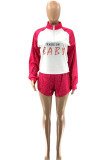 Pink Casual Sportswear Print Leopard Patchwork Zipper Collar Long Sleeve Two Pieces