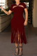 Burgundy Sexy Solid Tassel Hollowed Out Patchwork V Neck Straight Dresses