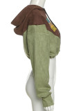 Brown Casual Street Print Patchwork Hooded Collar Tops