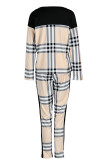Brown Fashion Casual Print Patchwork O Neck Long Sleeve Two Pieces