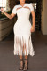 Cream White Sexy Solid Tassel Hollowed Out Patchwork V Neck Straight Dresses