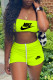 Fluorescent Yellow Fashion Sportswear Print Patchwork Strapless Sleeveless Two Pieces