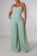 Green Casual Striped Patchwork Spaghetti Strap Loose Jumpsuits