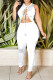 White Sexy Casual Solid Hollowed Out Frenulum O Neck Skinny Jumpsuits