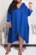 Blue Fashion Casual Plus Size Solid Asymmetrical Turndown Collar Shirt Dress (Without Belt)