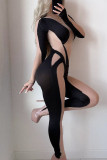 Black Sexy Solid Patchwork Half A Turtleneck Regular Jumpsuits