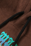 Brown Casual Street Print Patchwork Hooded Collar Tops