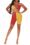 Turquoise Sexy Solid Patchwork Halter Sleeveless Two Pieces