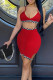Red Sexy Plaid Print Patchwork Spaghetti Strap Sleeveless Two Pieces