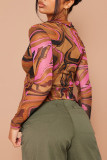 Multicolor Sexy Casual Print Basic V Neck Tops