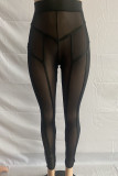 Red Sexy Solid Patchwork See-through High Waist Pencil Solid Color Bottoms