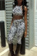 Zebra Fashion Sexy Print Bandage Backless O Neck Sleeveless Two Pieces