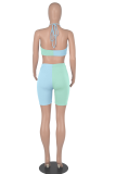 Turquoise Sexy Solid Patchwork Halter Sleeveless Two Pieces