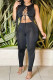 Black Sexy Casual Solid Hollowed Out Frenulum O Neck Skinny Jumpsuits