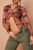 Multicolor Sexy Casual Print Basic V Neck Tops