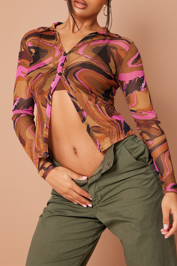 Multicolor Sexy Casual Print Basic V Neck Tops