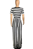Yellow Casual Striped Print Patchwork O Neck Straight Jumpsuits