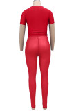 Pink Sexy Solid Patchwork See-through O Neck Short Sleeve Two Pieces