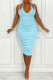 Blue Fashion Sexy Solid Backless V Neck Sling Dress Dresses
