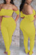 Yellow Sexy Solid Patchwork Fold Off the Shoulder Short Sleeve Two Pieces