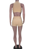 Apricot Casual Sportswear Print Patchwork O Neck Sleeveless Two Pieces