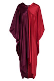 Red Fashion Casual Solid Patchwork V Neck Irregular Dress