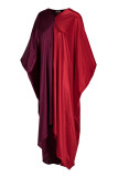 Red Fashion Casual Solid Patchwork V Neck Irregular Dress
