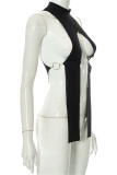 Black Fashion Sexy Patchwork Solid Hollowed Out Asymmetrical Turtleneck Tops