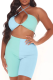 Turquoise Sexy Solid Patchwork Halter Sleeveless Two Pieces