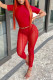 Red Sexy Solid Patchwork See-through O Neck Short Sleeve Two Pieces