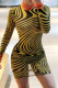 Yellow Sexy Print Patchwork O Neck Dresses