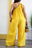 Yellow Fashion Sexy Casual Solid Frenulum One Shoulder Loose Jumpsuits