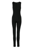 Coffee Fashion Casual Letter Print Basic O Neck Skinny Jumpsuits