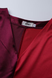 Red Fashion Casual Solid Patchwork V Neck Irregular Dress