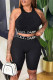 Black Sexy Casual Letter Print Patchwork O Neck Sleeveless Two Pieces