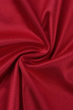 Red Fashion Casual Solid Patchwork V Neck Irregular Dress