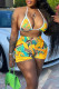 Yellow Fashion Sexy Print Patchwork Halter Sleeveless Three Pieces