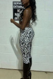 Zebra Fashion Sexy Print Bandage Backless O Neck Sleeveless Two Pieces