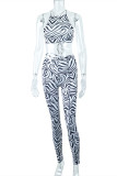 Zebra Fashion Sexy Print Bandage Backless O Neck Sleeveless Two Pieces