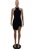 Pink Fashion Sexy Solid Patchwork Backless Halter Sleeveless Dress